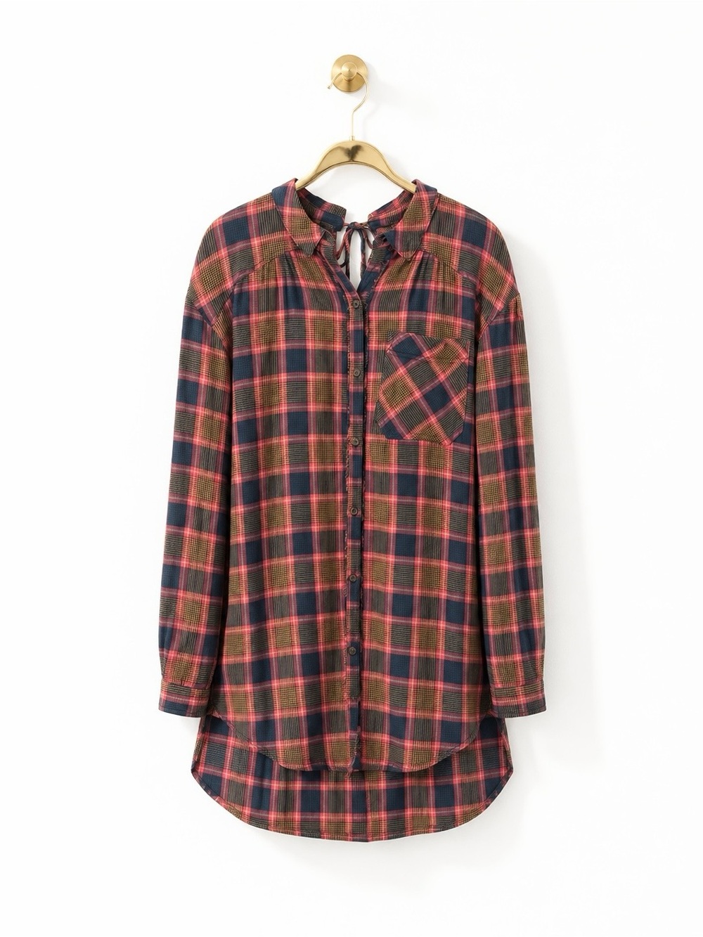 We The Free Plaid Tunic Shirt in Navy and Burgundy - Picture 6 of 6